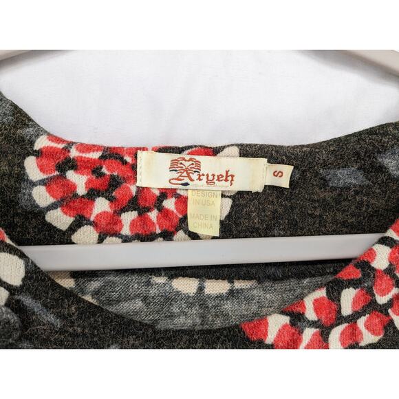 Aryeh by Anthropologie Floral Starburst Dress Small Red‎ Gray Retro Mod 60s Mini - Picture 4 of 13